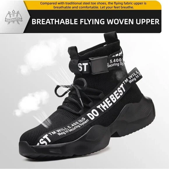 Unisex Black Comfortable Lightweight Safety Sneakers for Industrial Work